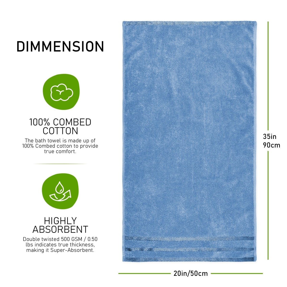 OLIVIA ROCCO Belmont Viscose Stripe Blue Towels 100% Cotton Hotel Quality Super Absorbent - Joe’s Haven