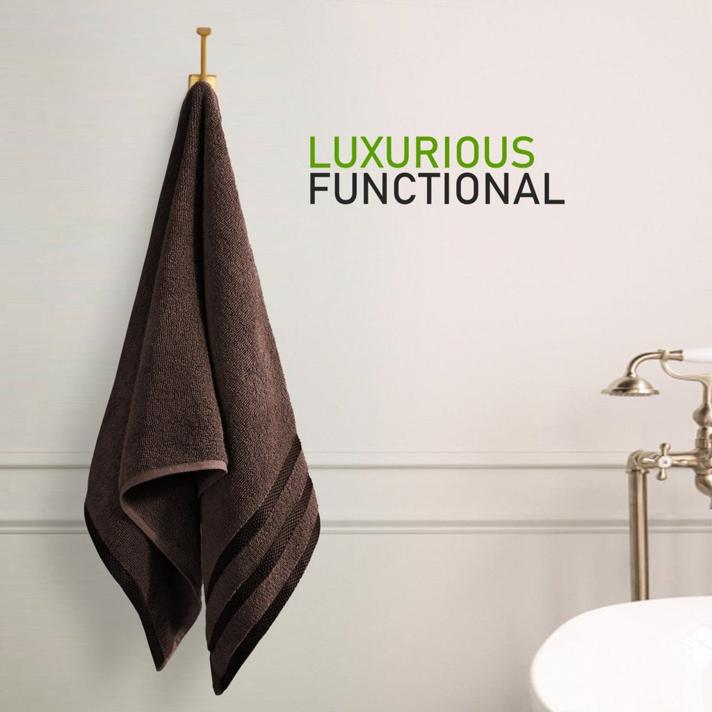 OLIVIA ROCCO Belmont Viscose Stripe Brown Towels 100% Cotton Hotel Quality Bath Towels - Joe’s Haven