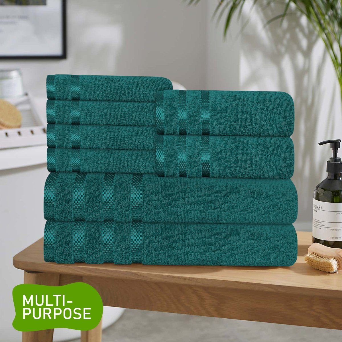 OLIVIA ROCCO Belmont Viscose Stripe Jade Green Towels 100% Cotton Hotel Quality Easy - Care Hotel - Quality Bathroom - Joe’s Haven