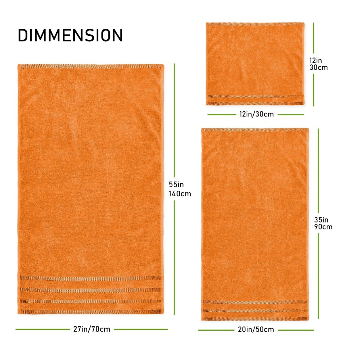 OLIVIA ROCCO Belmont Viscose Stripe Orange Towels 100% Cotton Hotel Quality Bath Towels - Joe’s Haven