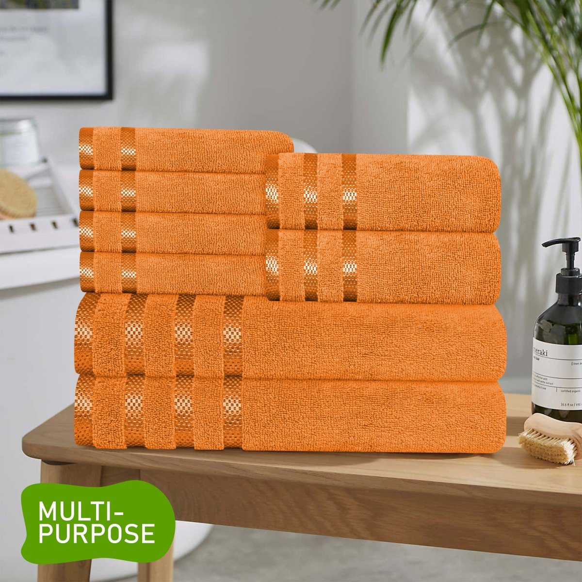 OLIVIA ROCCO Belmont Viscose Stripe Orange Towels 100% Cotton Hotel Quality Bath Towels - Joe’s Haven