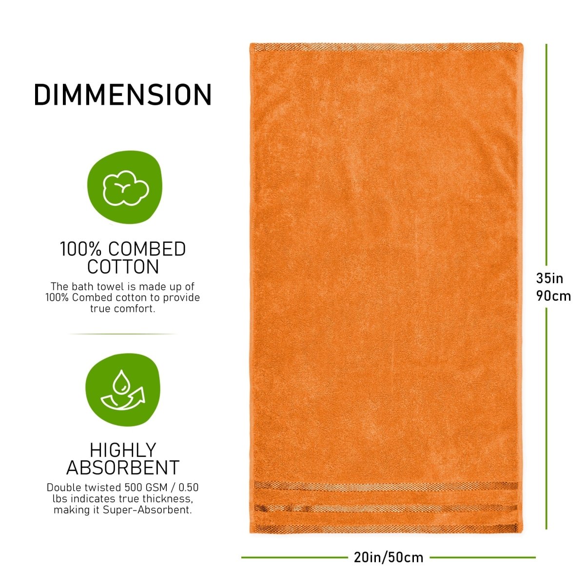 OLIVIA ROCCO Belmont Viscose Stripe Orange Towels 100% Cotton Hotel Quality Bath Towels - Joe’s Haven