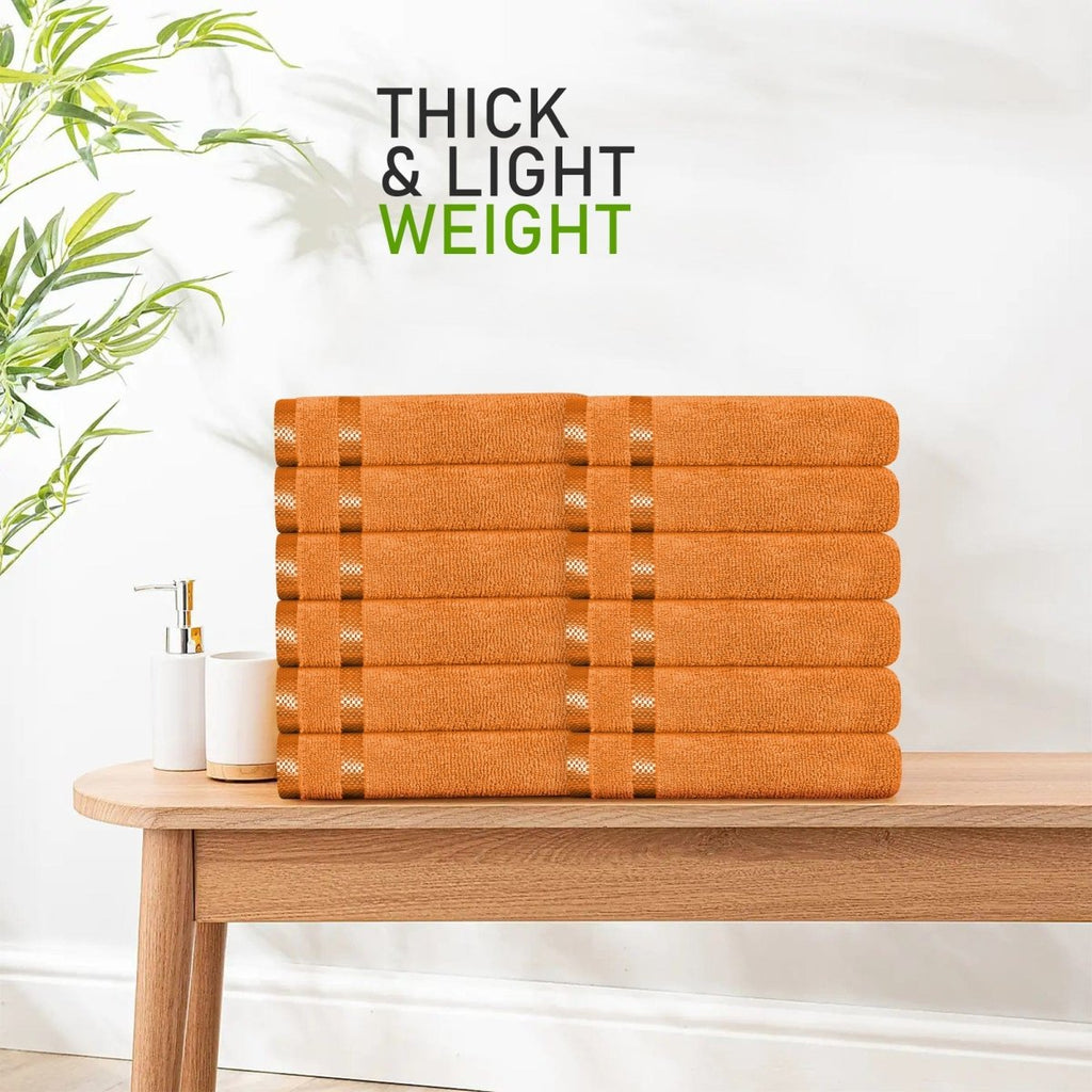 OLIVIA ROCCO Belmont Viscose Stripe Orange Towels 100% Cotton Hotel Quality Bath Towels - Joe’s Haven