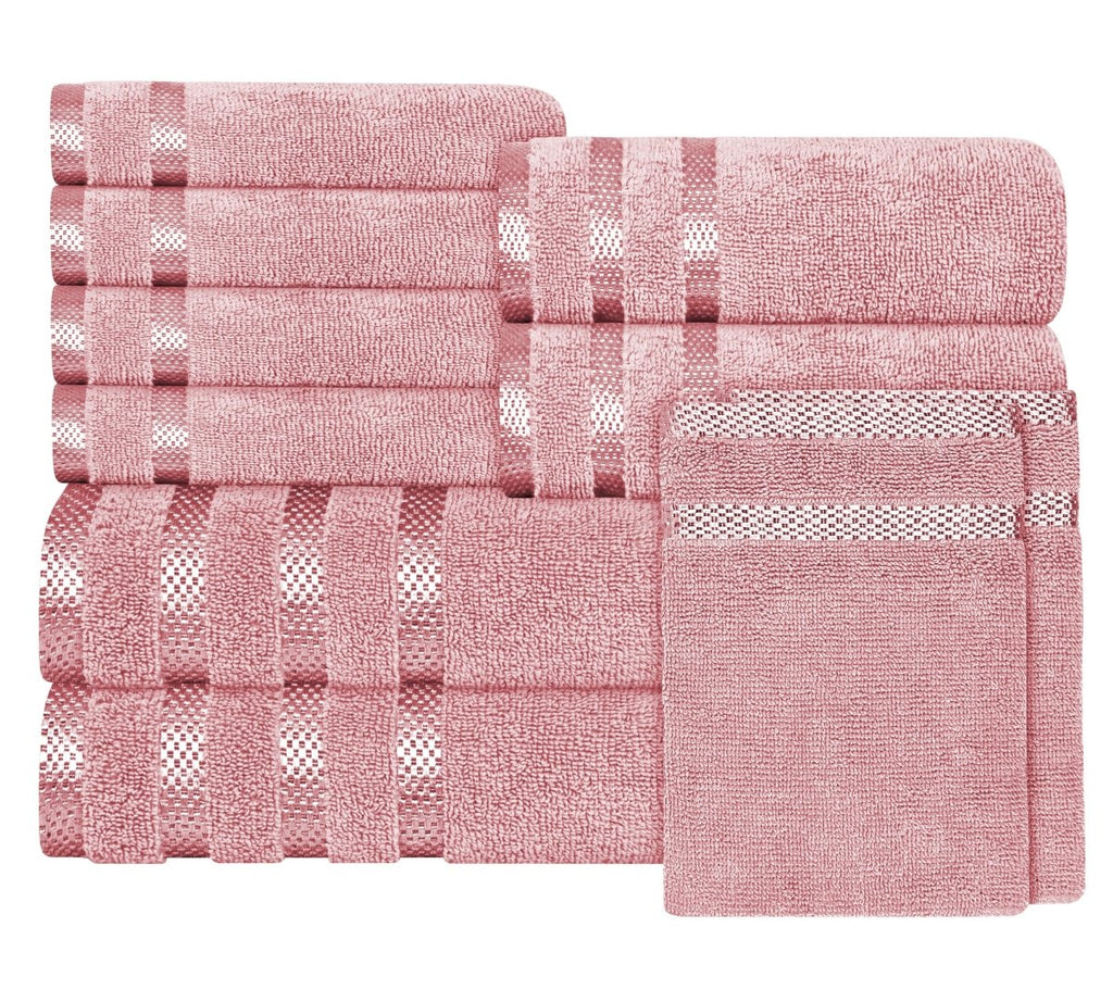 OLIVIA ROCCO Belmont Viscose Stripe Pink Towels 100% Cotton Hotel Quality Super Absorbent - Joe’s Haven