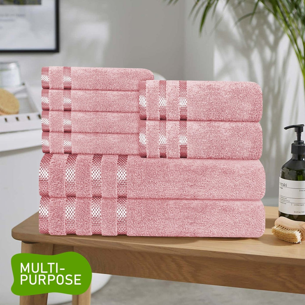 OLIVIA ROCCO Belmont Viscose Stripe Pink Towels 100% Cotton Hotel Quality Super Absorbent - Joe’s Haven