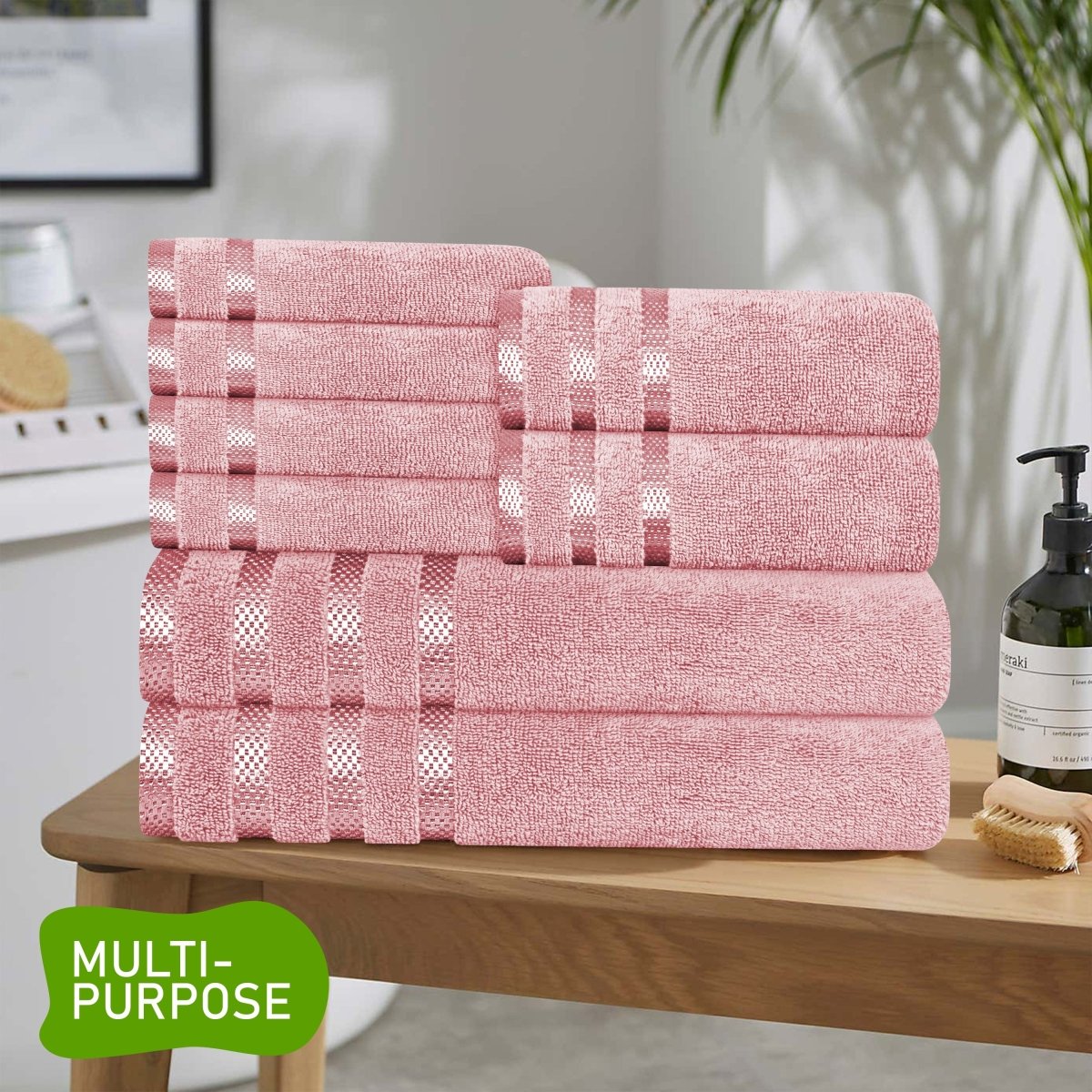 OLIVIA ROCCO Belmont Viscose Stripe Pink Towels 100% Cotton Hotel Quality Super Absorbent - Joe’s Haven