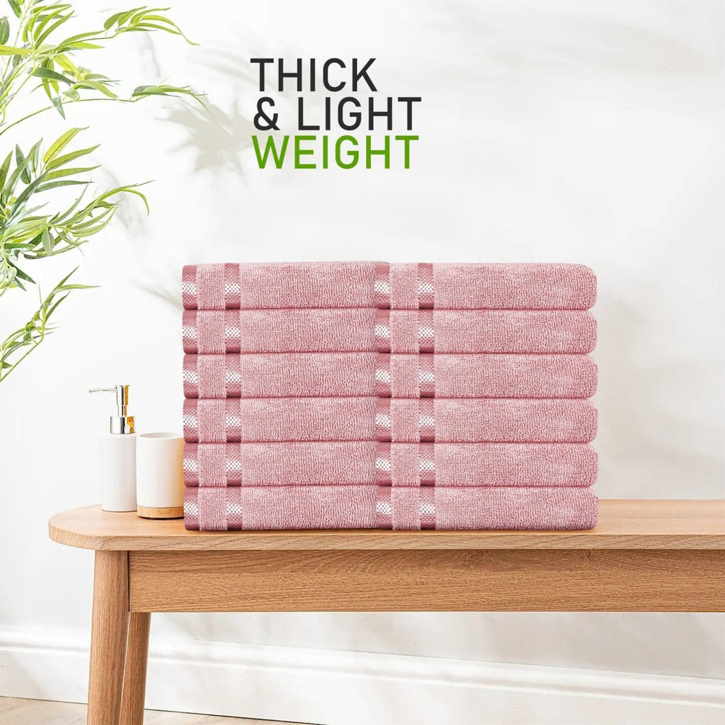 OLIVIA ROCCO Belmont Viscose Stripe Pink Towels 100% Cotton Hotel Quality Super Absorbent - Joe’s Haven