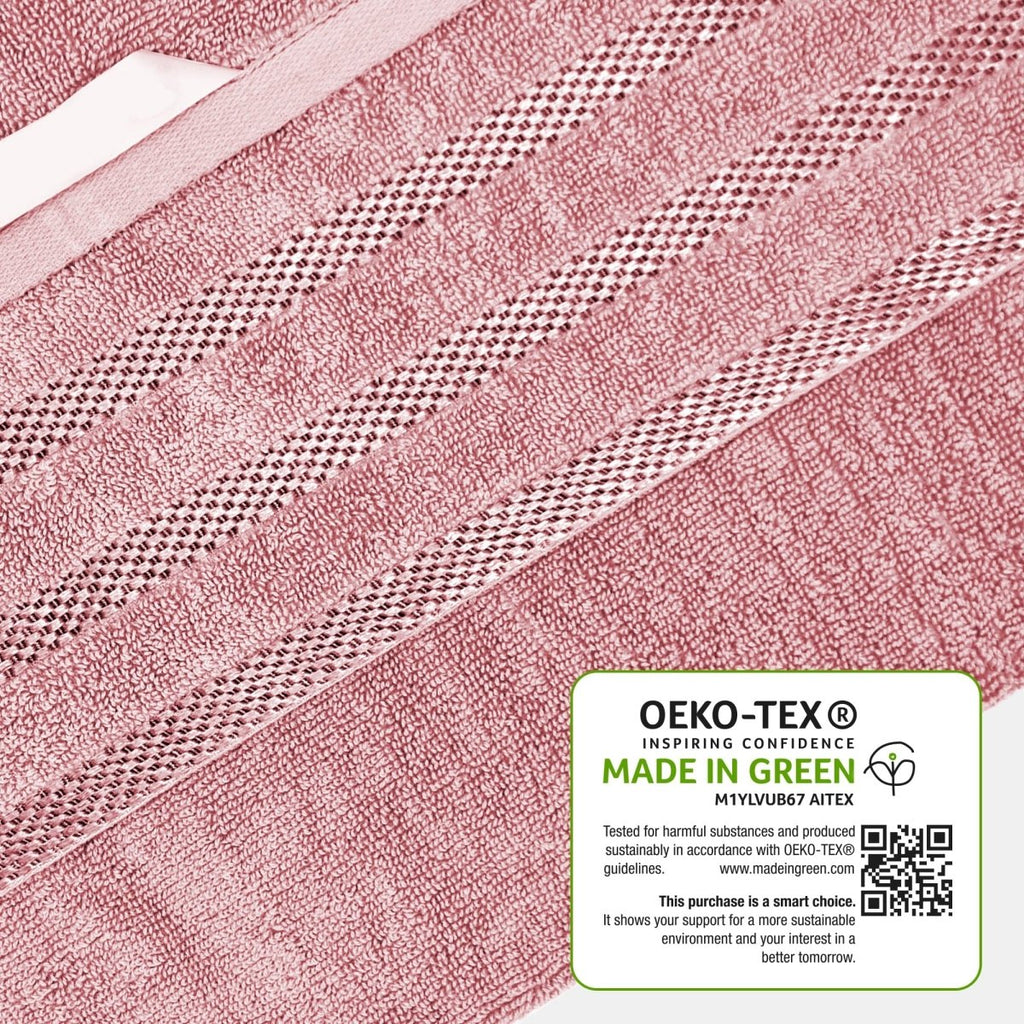 OLIVIA ROCCO Belmont Viscose Stripe Pink Towels 100% Cotton Hotel Quality Super Absorbent - Joe’s Haven