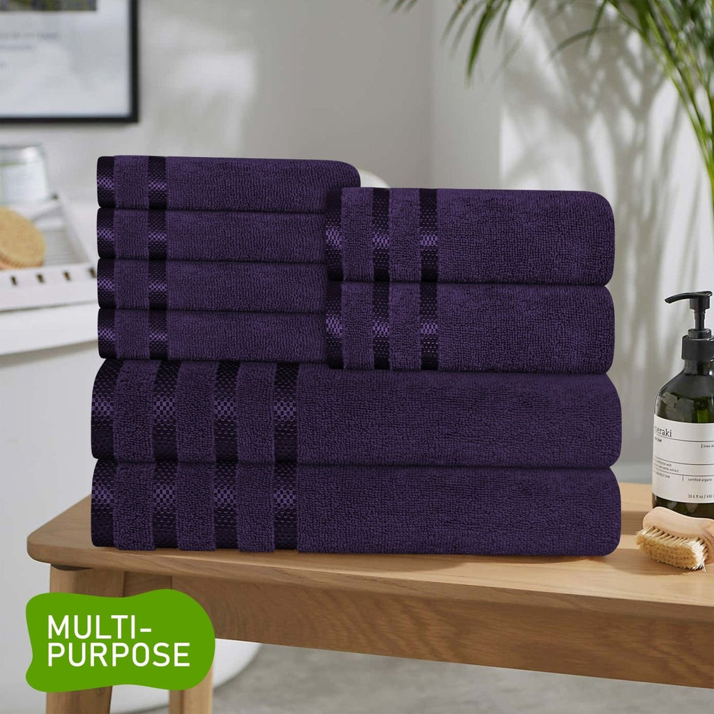 OLIVIA ROCCO Belmont Viscose Stripe Purple Towels 100% Cotton Hotel Quality Bath Towels - Joe’s Haven