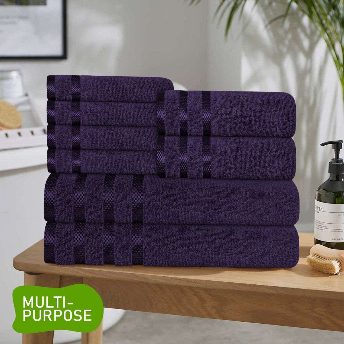 OLIVIA ROCCO Belmont Viscose Stripe Purple Towels 100% Cotton Hotel Quality Bath Towels - Joe’s Haven