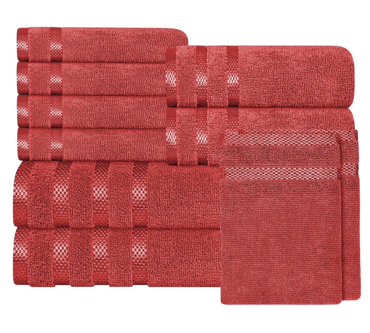 OLIVIA ROCCO Belmont Viscose Stripe Red Towels 100% Cotton Hotel Quality Super Absorbent - Joe’s Haven