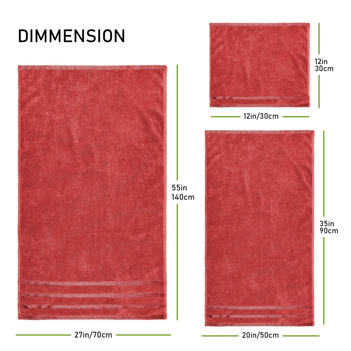 OLIVIA ROCCO Belmont Viscose Stripe Red Towels 100% Cotton Hotel Quality Super Absorbent - Joe’s Haven