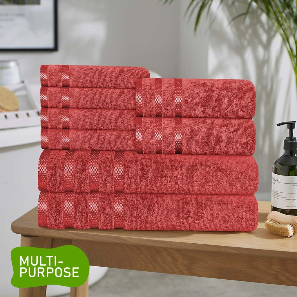 OLIVIA ROCCO Belmont Viscose Stripe Red Towels 100% Cotton Hotel Quality Super Absorbent - Joe’s Haven