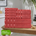 OLIVIA ROCCO Belmont Viscose Stripe Red Towels 100% Cotton Hotel Quality Super Absorbent - Joe’s Haven