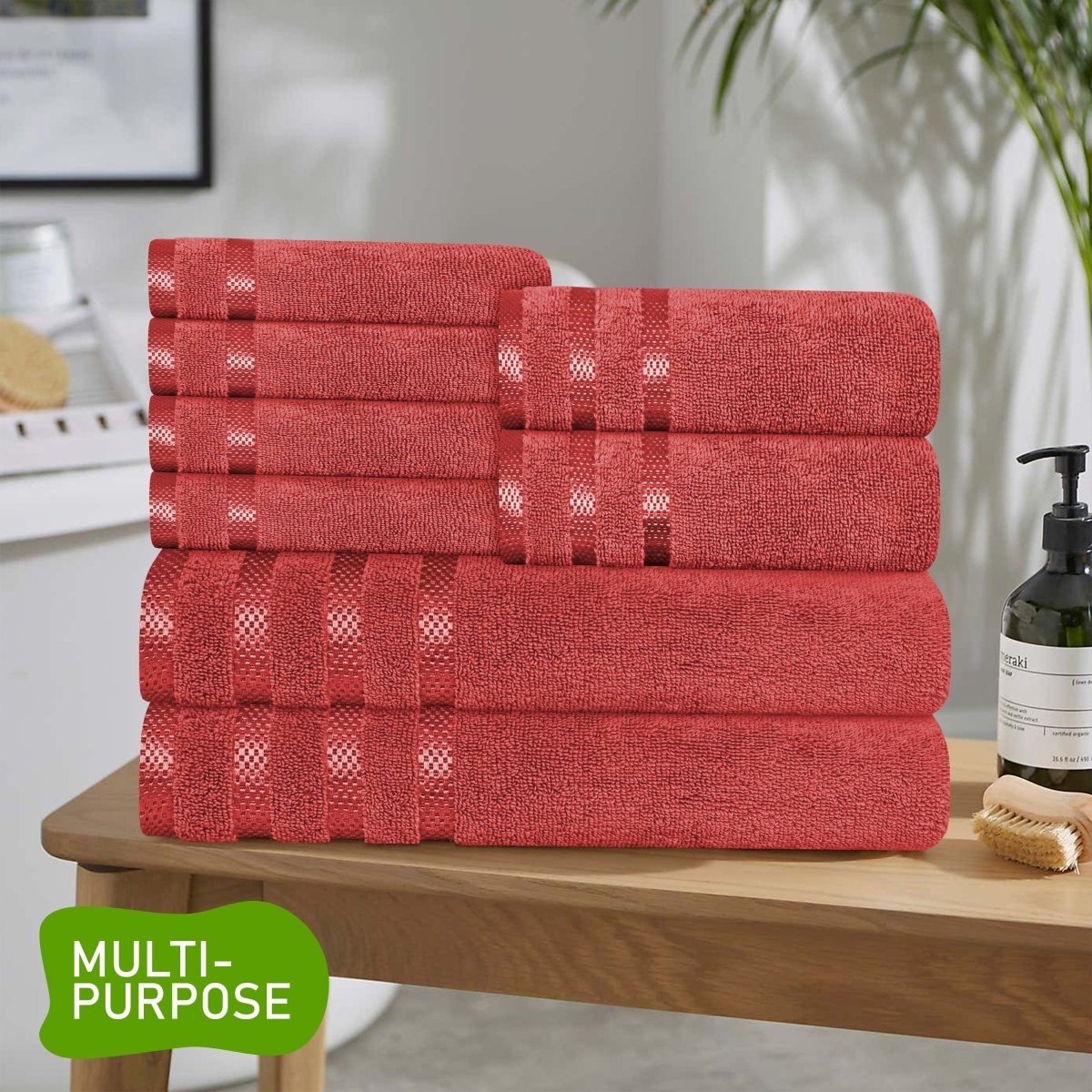OLIVIA ROCCO Belmont Viscose Stripe Red Towels 100% Cotton Hotel Quality Super Absorbent - Joe’s Haven