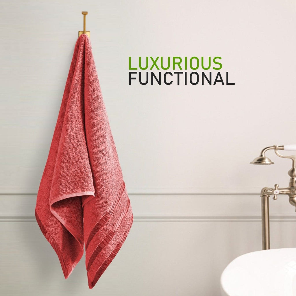 OLIVIA ROCCO Belmont Viscose Stripe Red Towels 100% Cotton Hotel Quality Super Absorbent - Joe’s Haven