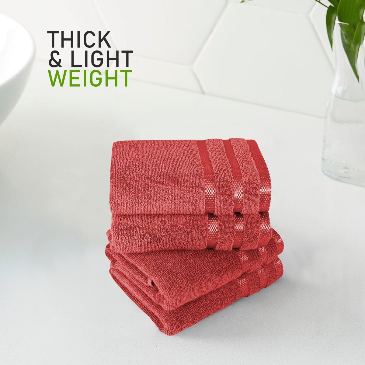 OLIVIA ROCCO Belmont Viscose Stripe Red Towels 100% Cotton Hotel Quality Super Absorbent - Joe’s Haven