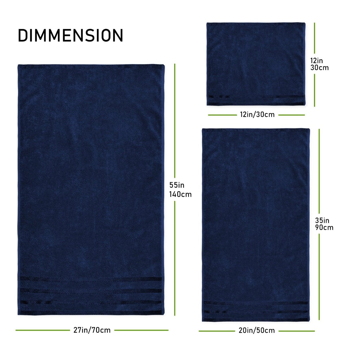 OLIVIA ROCCO Belmont Viscose Stripe Royal Blue Towels 100% Cotton Hotel Quality 10 Piece - Joe’s Haven