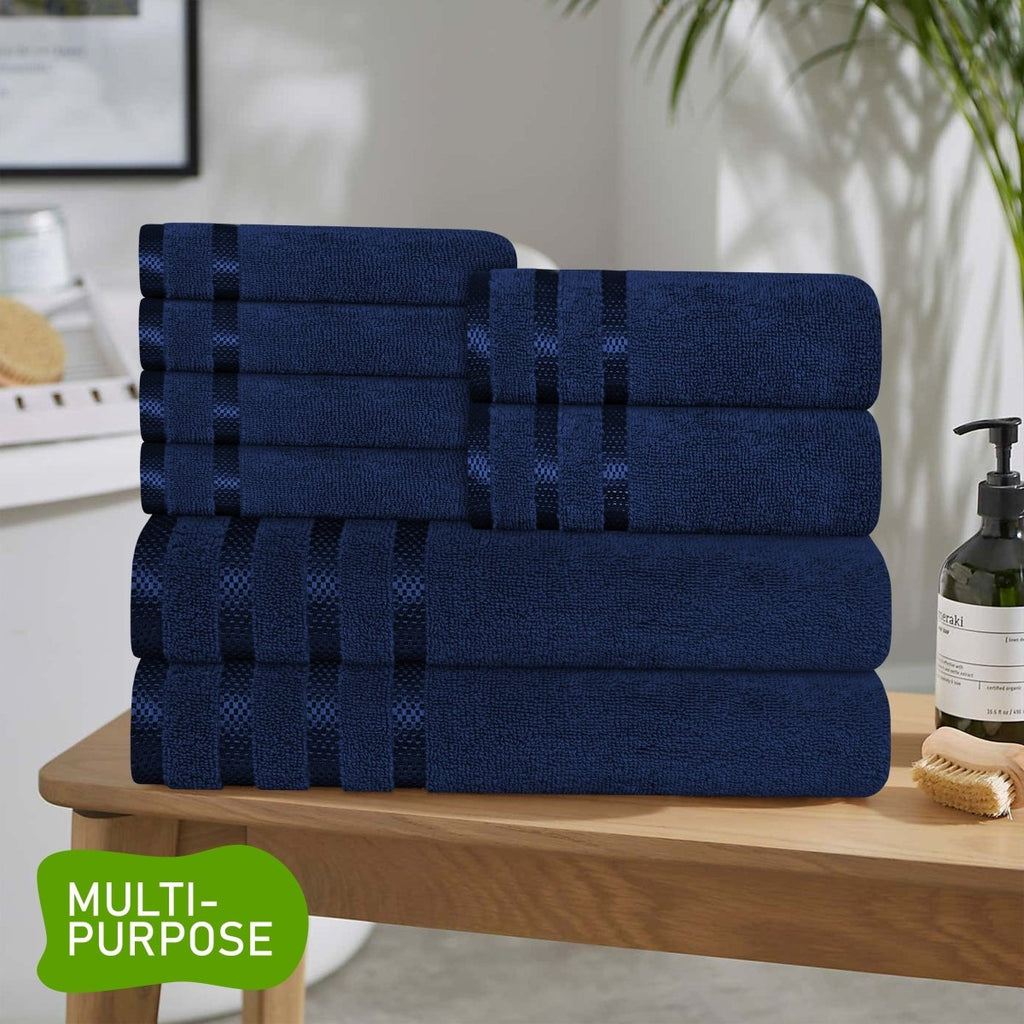 OLIVIA ROCCO Belmont Viscose Stripe Royal Blue Towels 100% Cotton Hotel Quality 10 Piece - Joe’s Haven