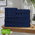 OLIVIA ROCCO Belmont Viscose Stripe Royal Blue Towels 100% Cotton Hotel Quality 10 Piece - Joe’s Haven