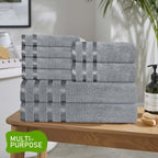 OLIVIA ROCCO Belmont Viscose Stripe Silver Towels 100% Cotton Quality Super Absorbent - Joe’s Haven