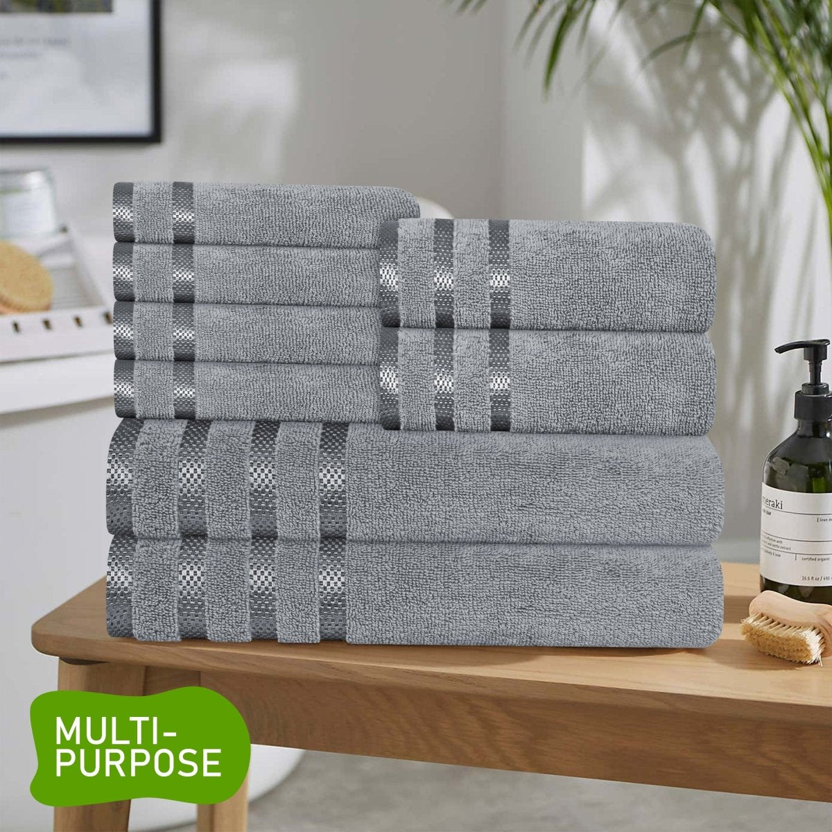 OLIVIA ROCCO Belmont Viscose Stripe Silver Towels 100% Cotton Quality Super Absorbent - Joe’s Haven