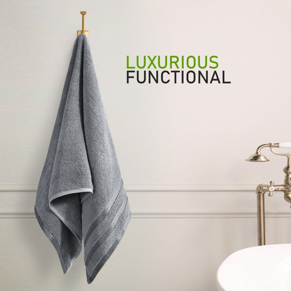 OLIVIA ROCCO Belmont Viscose Stripe Silver Towels 100% Cotton Quality Super Absorbent - Joe’s Haven