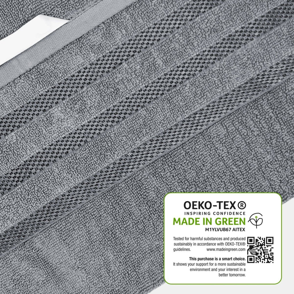 OLIVIA ROCCO Belmont Viscose Stripe Silver Towels 100% Cotton Quality Super Absorbent - Joe’s Haven