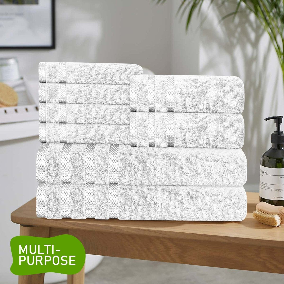 OLIVIA ROCCO Belmont Viscose Stripe White Towels 100% Cotton Hotel Quality Bath Towels - Joe’s Haven