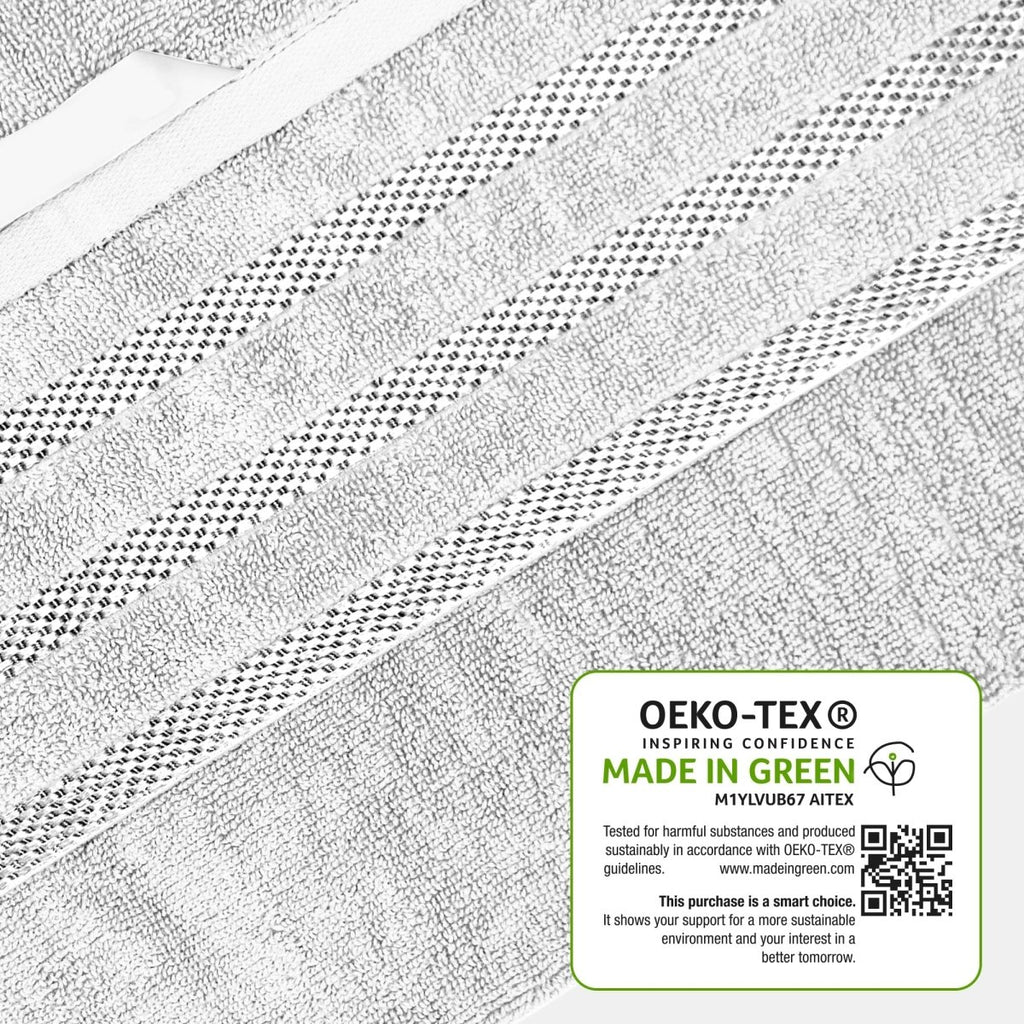 OLIVIA ROCCO Belmont Viscose Stripe White Towels 100% Cotton Hotel Quality Bath Towels - Joe’s Haven