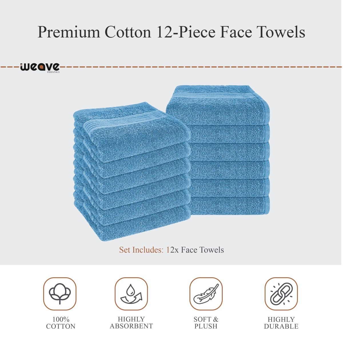 OLIVIA ROCCO Rhodes Towel Aqua 100% Cotton Hotel Quality Soft Super Absorbent Hand Towels - Joe’s Haven
