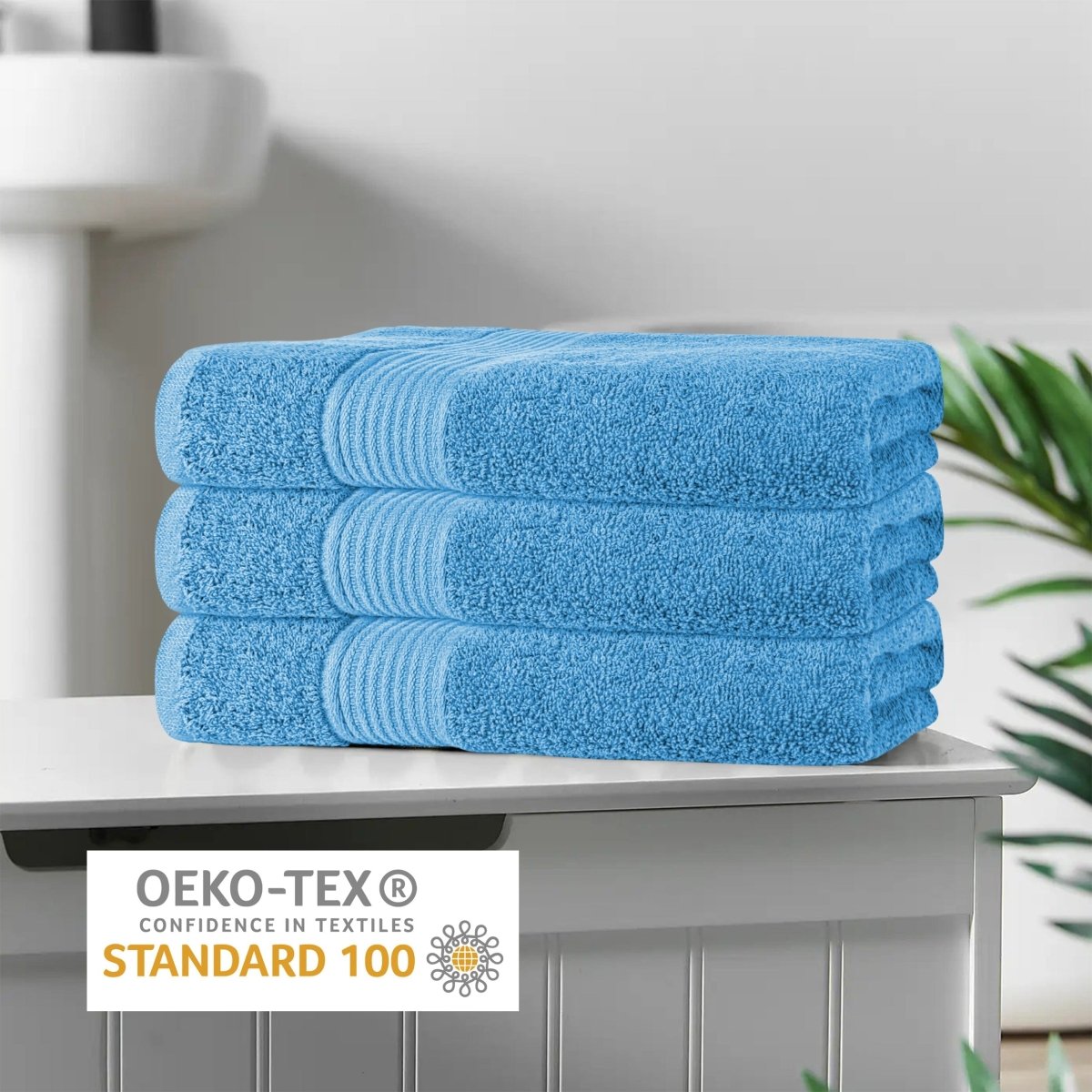 OLIVIA ROCCO Rhodes Towel Aqua 100% Cotton Hotel Quality Soft Super Absorbent Hand Towels - Joe’s Haven