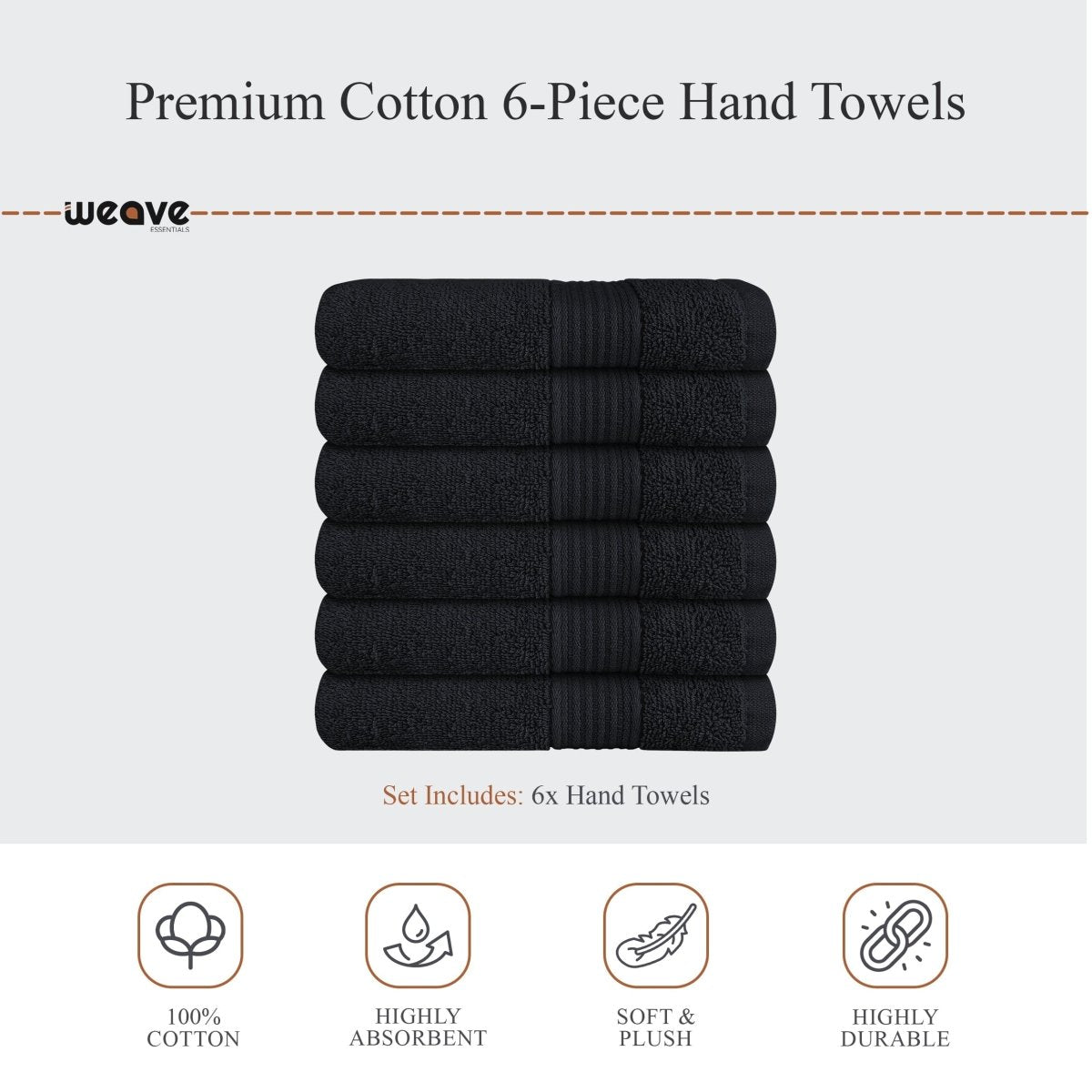 OLIVIA ROCCO Rhodes Towel Black 100% Cotton Hotel Quality Super Absorbent Hand Towels - Joe’s Haven