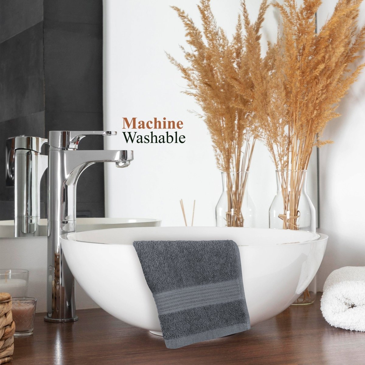 OLIVIA ROCCO Rhodes Towel Grey 100% Cotton Hotel Quality Soft Super Absorbent Hand Bath - Joe’s Haven