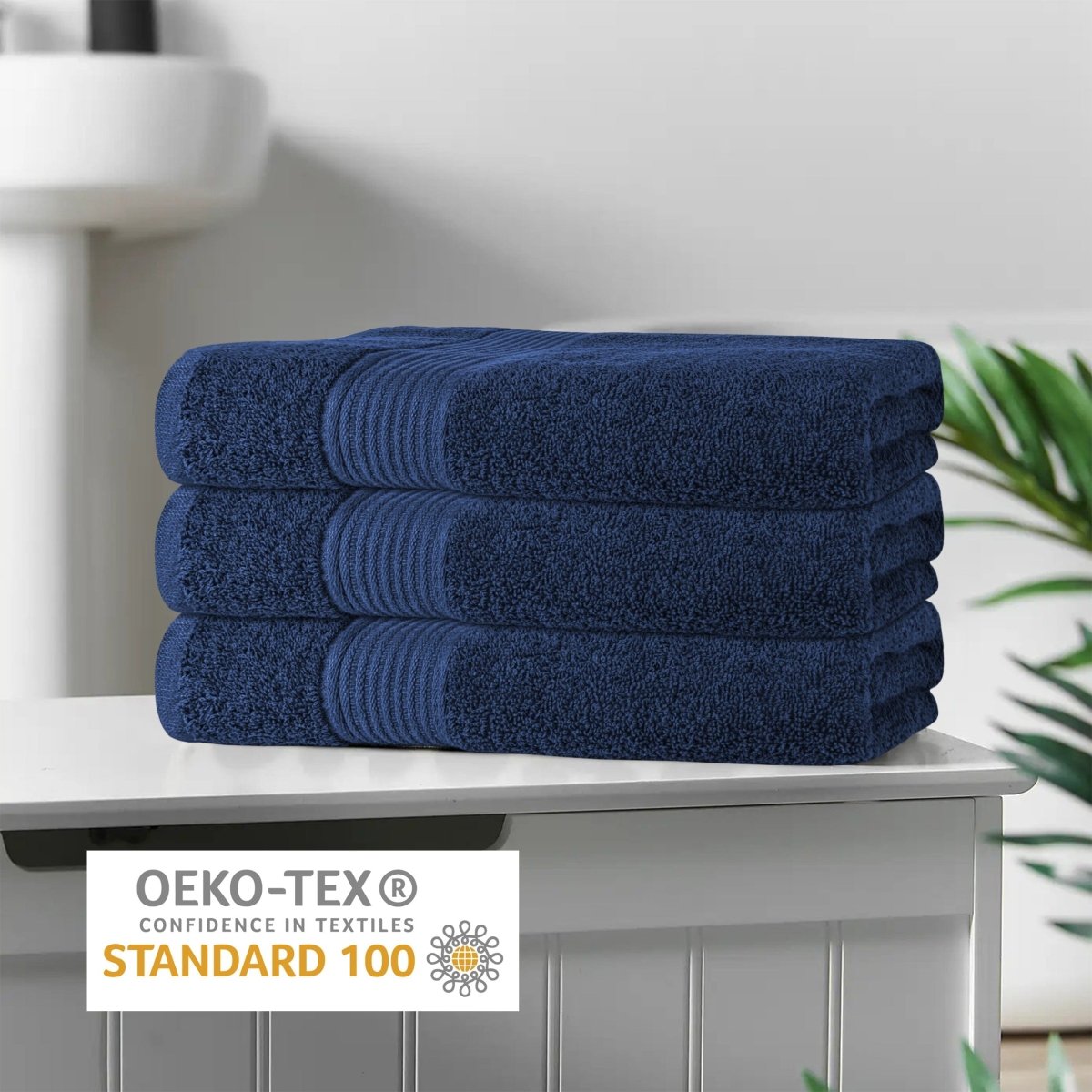 OLIVIA ROCCO Rhodes Towel Royal Blue 100% Cotton Hotel Quality Soft Super Absorbent Hand - Joe’s Haven