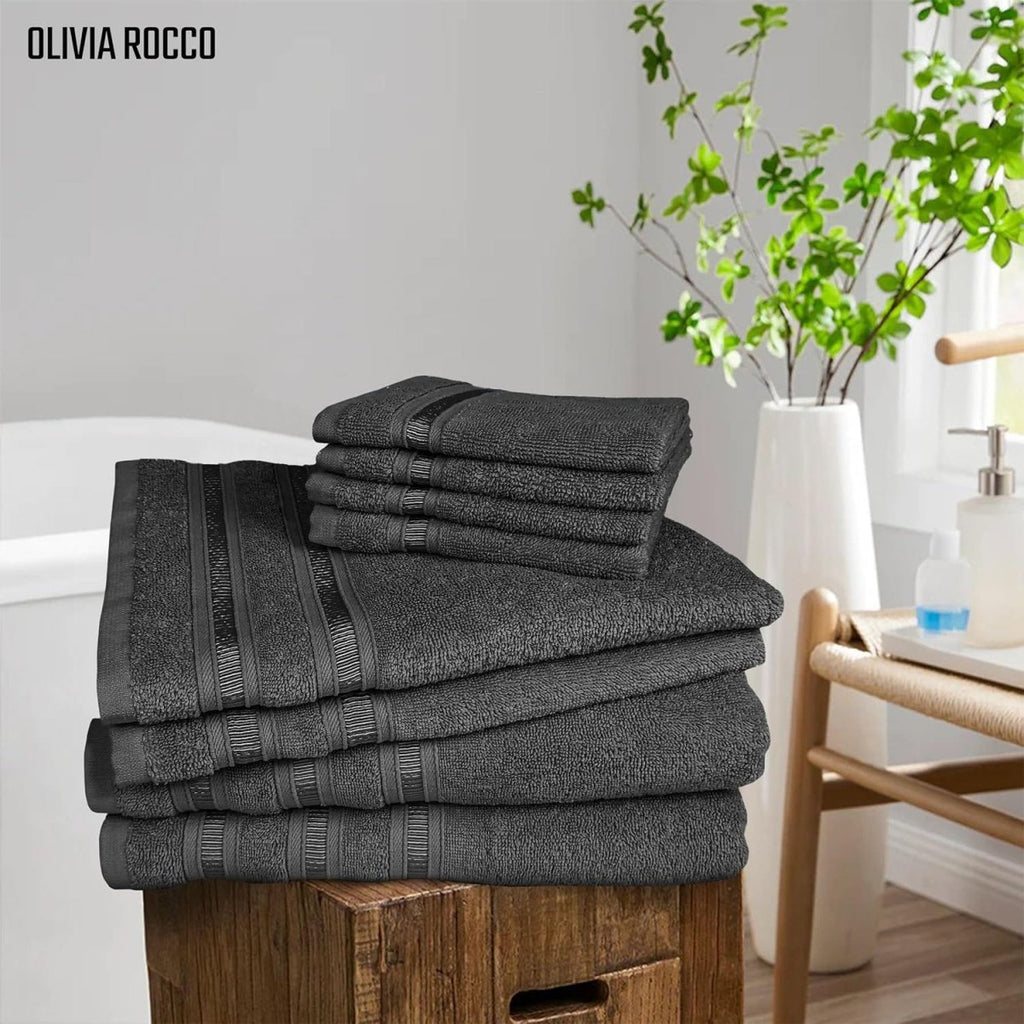 OLIVIA ROCCO Ritz Viscose Stripe Towels Super Soft Cotton Highly Absorbent Jumbo Bath - Joe’s Haven