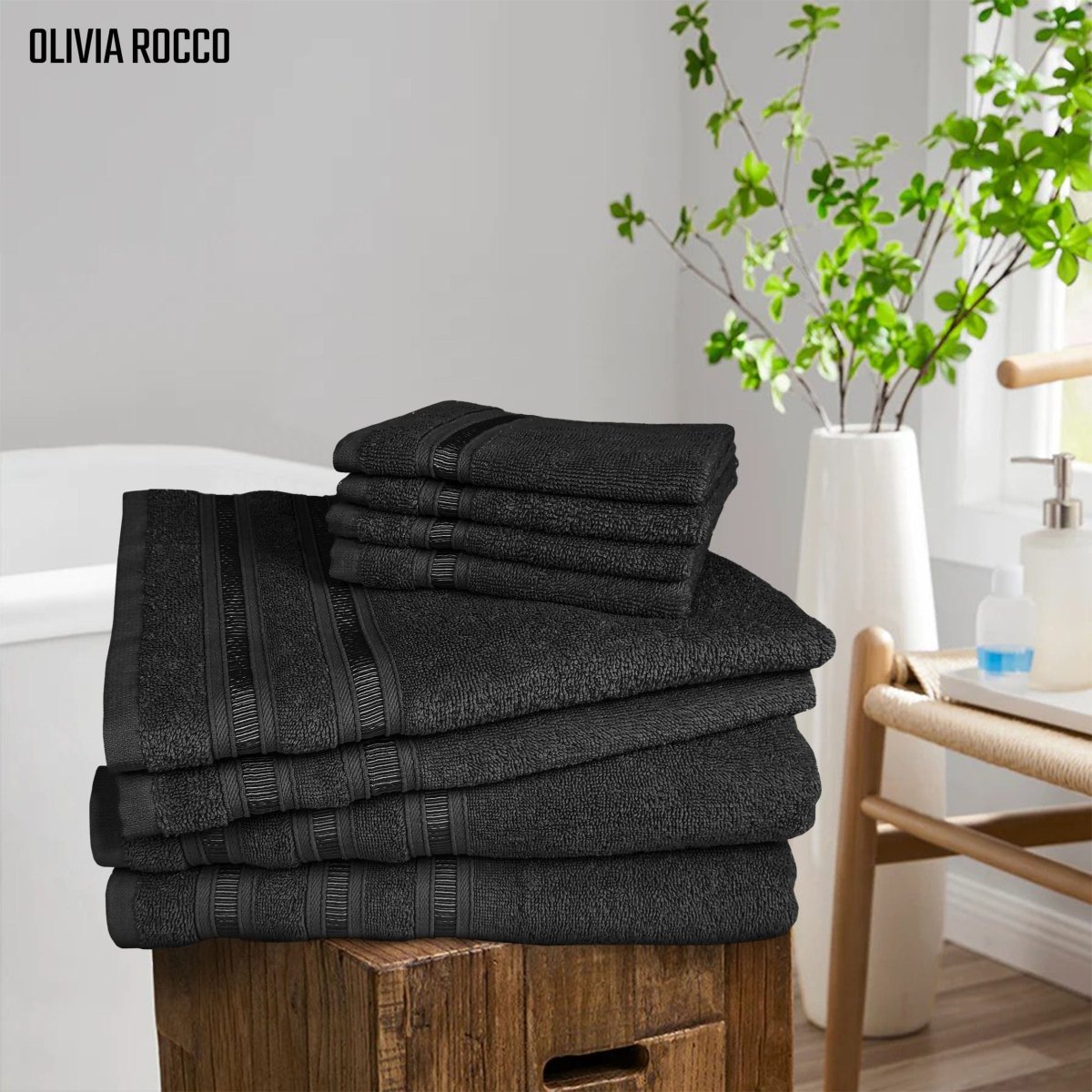OLIVIA ROCCO Ritz Viscose Stripe Towels Super Soft Cotton Highly Absorbent Jumbo Bath - Joe’s Haven