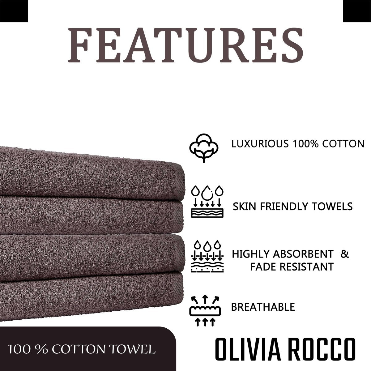 OLIVIA ROCCO Pack Of 4 Large Quick - Drying Indus Valley Cotton Bath Sheets 80x140cm - Joe’s Haven