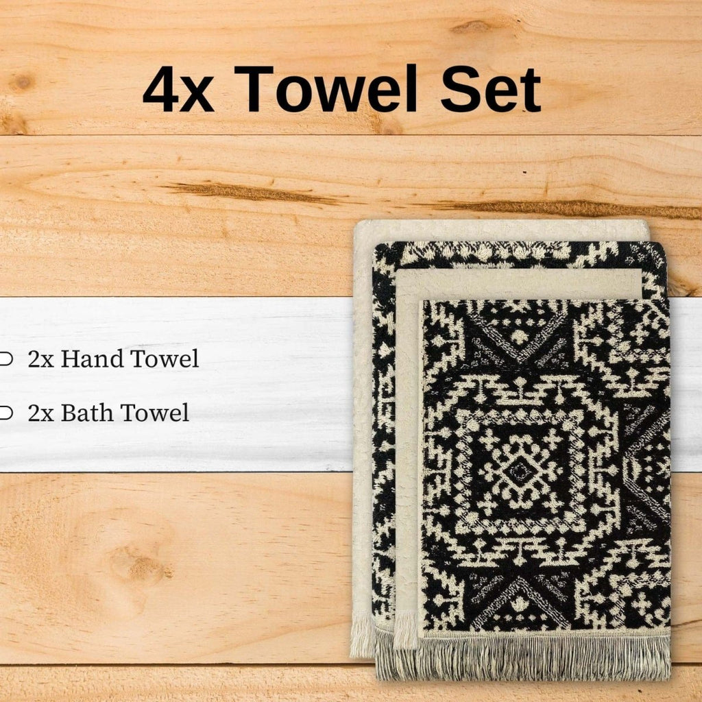 OLIVIA ROCCO 4 Piece Moroccan Towel Set 100% Cotton 500GSM High Absorbency Bath Towels - Joe’s Haven
