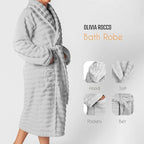OLIVIA ROCCO Hydro Ribbed Ultra Soft 100% Cotton Hooded Bath Robe With Pockets And Belt