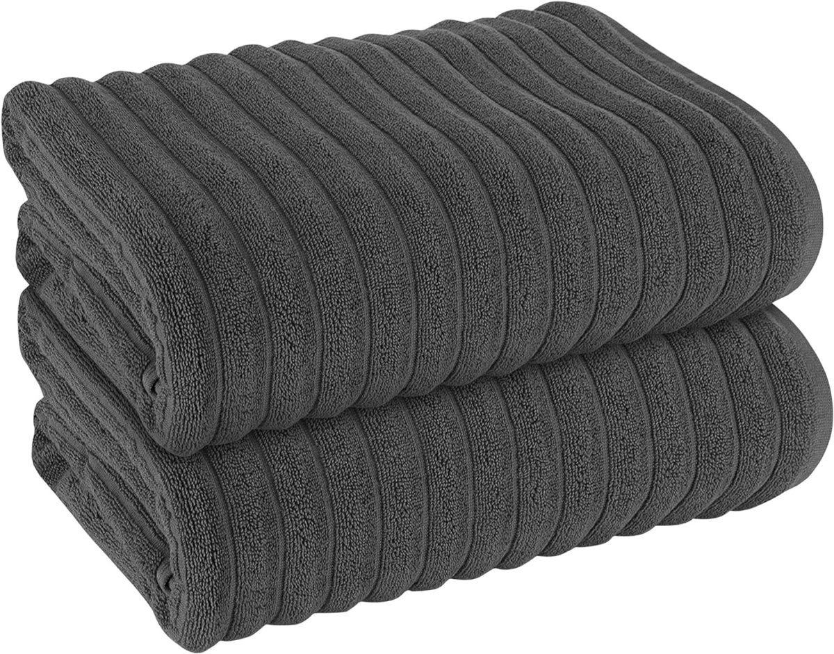 OLIVIA ROCCO Hydro Cotton Ribbed Towels Jumbo Bath Sheets 2 Pack Charcoal Highly - Joe’s Haven
