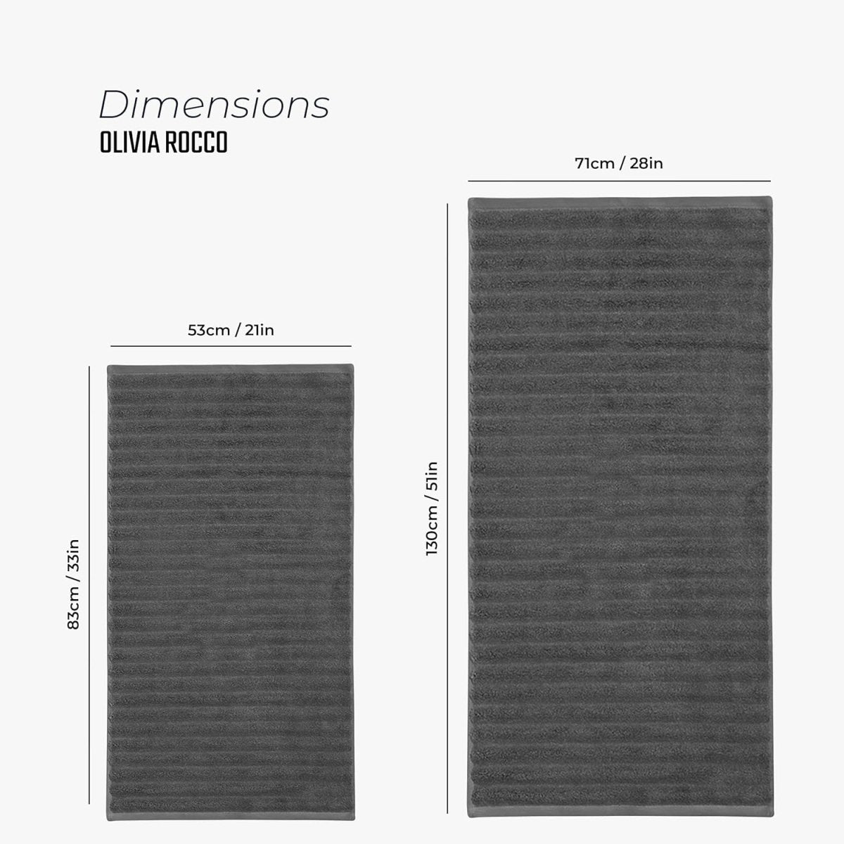 OLIVIA ROCCO Hydro Cotton Ribbed Towels Jumbo Bath Sheets 2 Pack Charcoal Highly - Joe’s Haven
