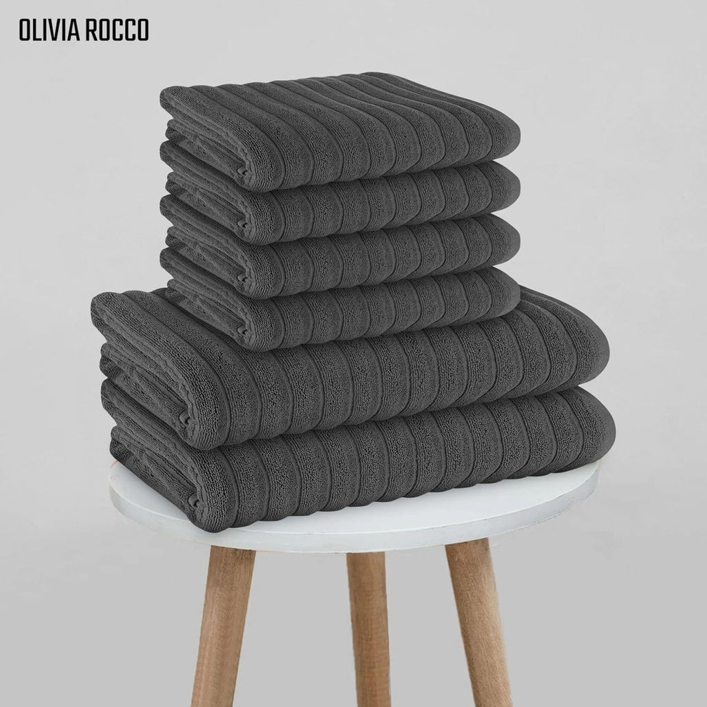 OLIVIA ROCCO Hydro Cotton Ribbed Towels Jumbo Bath Sheets 2 Pack Charcoal Highly - Joe’s Haven