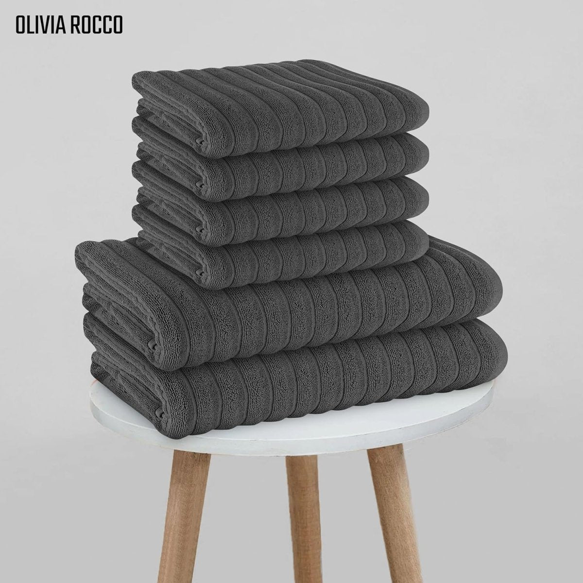 OLIVIA ROCCO Hydro Cotton Ribbed Towels Jumbo Bath Sheets 2 Pack Charcoal Highly - Joe’s Haven