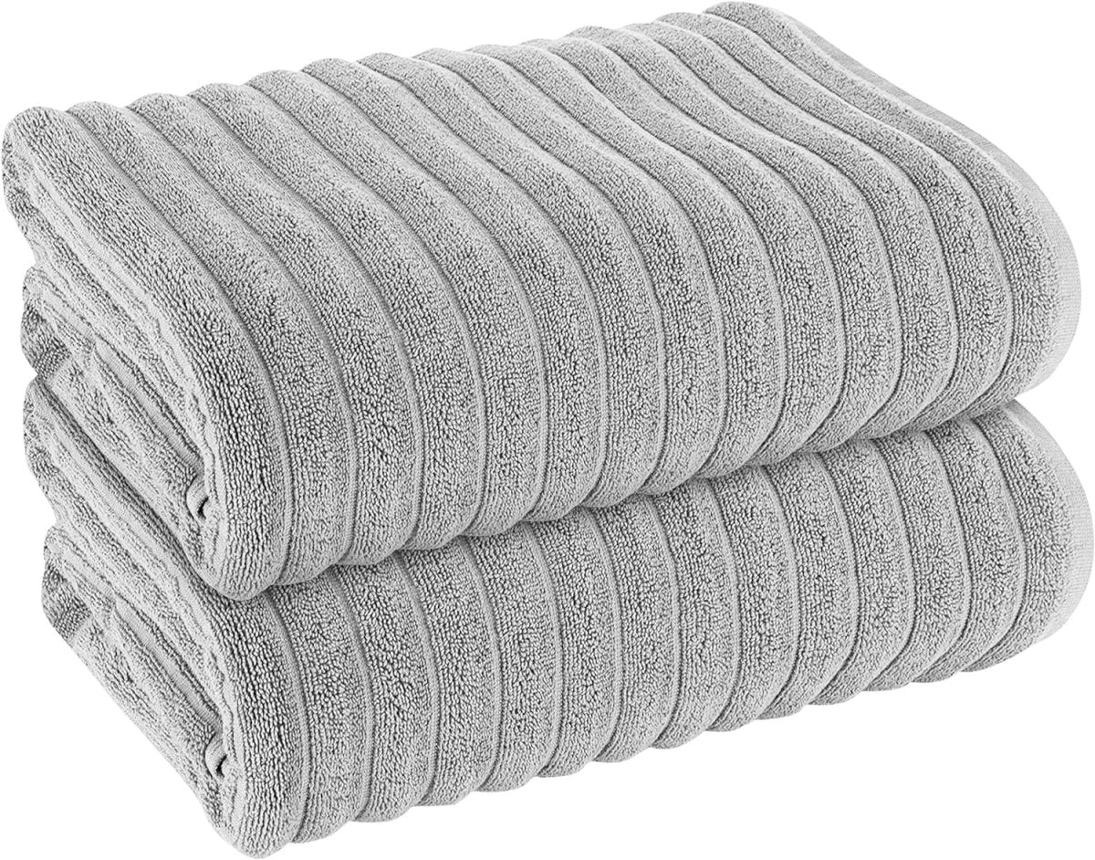 OLIVIA ROCCO Hydro Cotton Ribbed Towels Jumbo Bath Sheets 2 Pack Charcoal Highly - Joe’s Haven