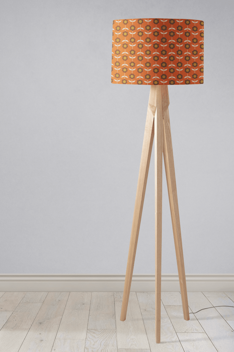 Orange Floral Drum Lampshade, Retro Design Shade for Table, Floor or Ceiling Pendant Light - Joe’s Haven