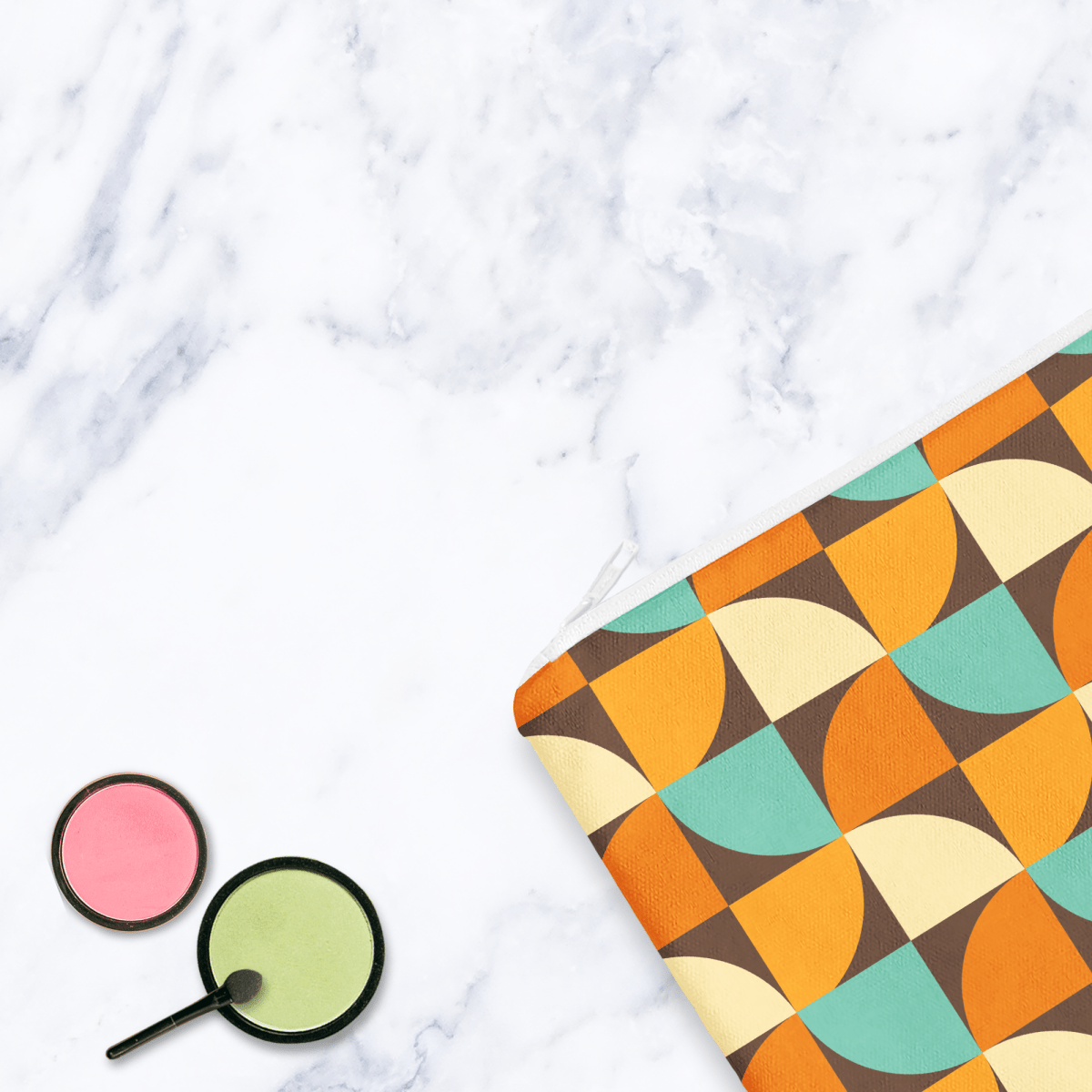 Retro Orange Geometric Makeup Bag – 70s Style Zipper Pouch - Joe’s Haven