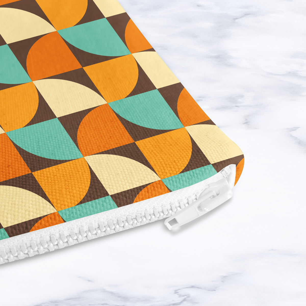 Retro Orange Geometric Makeup Bag – 70s Style Zipper Pouch - Joe’s Haven
