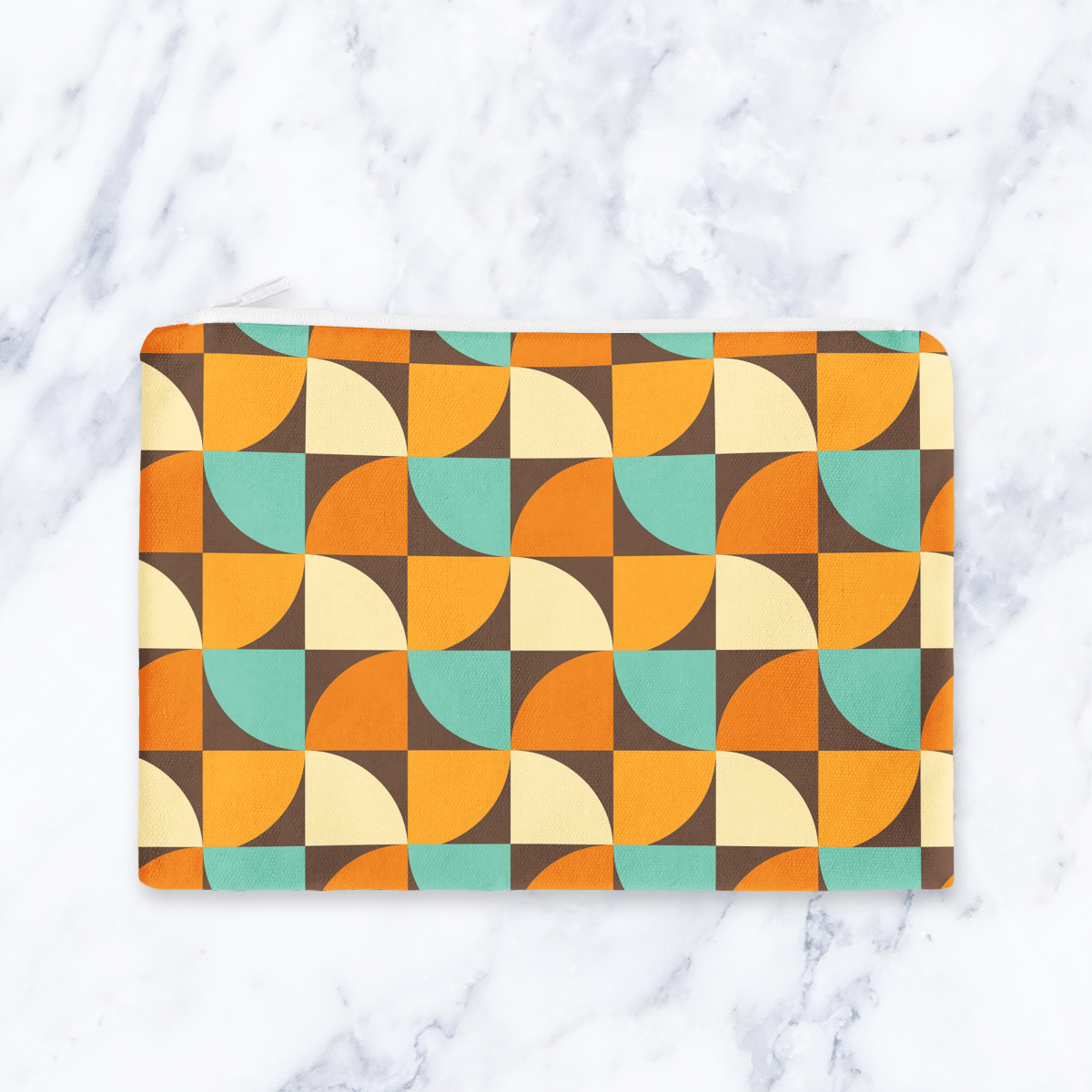 Retro Orange Geometric Makeup Bag – 70s Style Zipper Pouch - Joe’s Haven