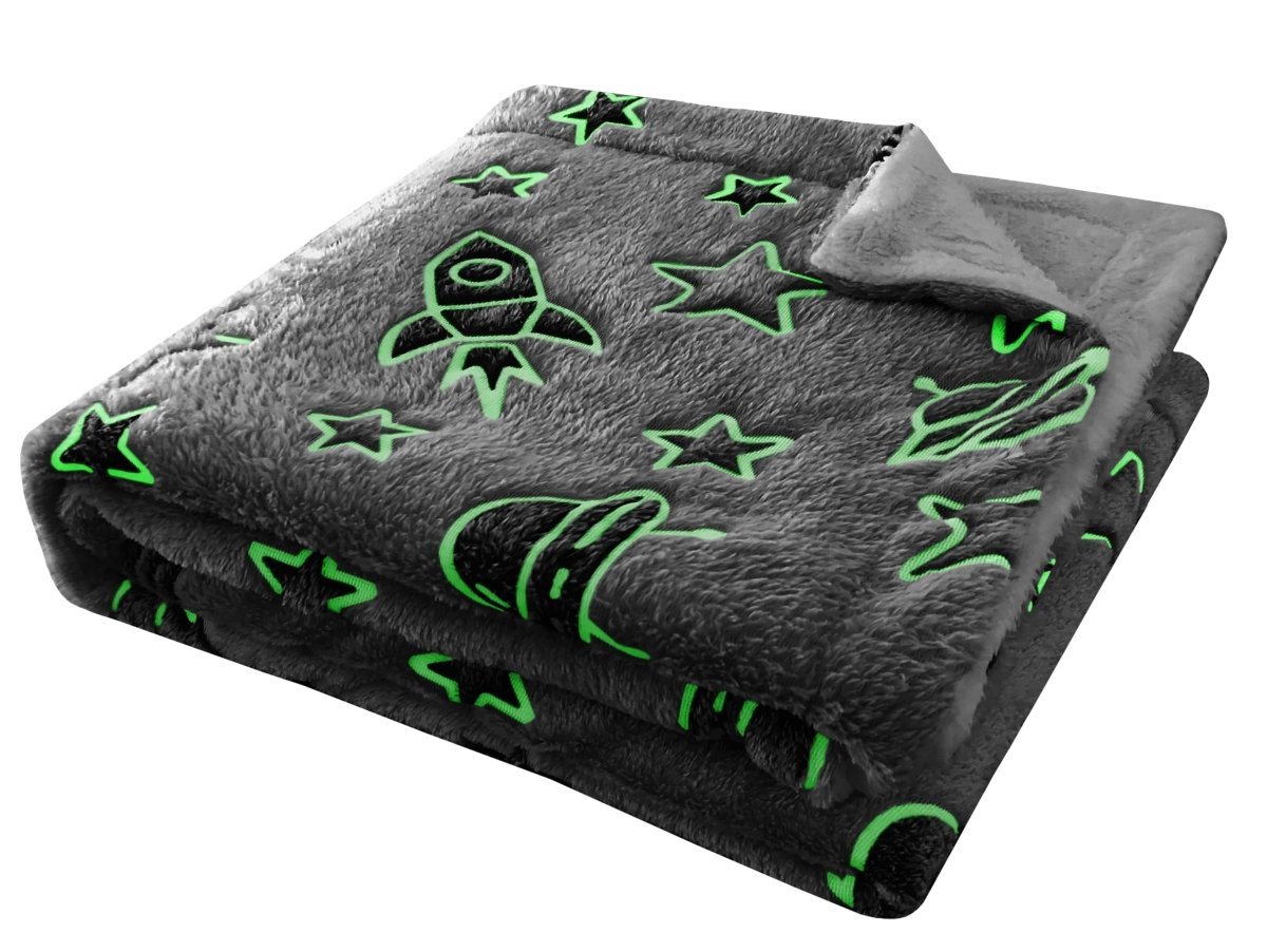 Outer Space Glow In The Dark Astronaut and Rocket Teddy Fleece Duvet Set - Joe’s Haven